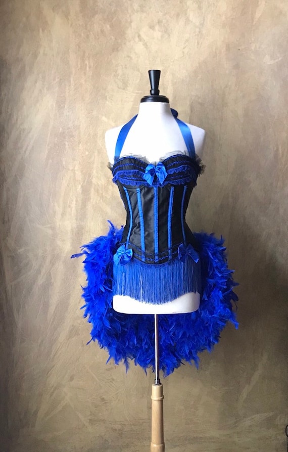 Pick size-Royal Blue & Black Victorian Lace Burlesque Costume Feather