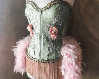 Pick Size-Pink/Green Garden Fairy Burlesque Cabaret Pin Up Circus Carnival Costume Feather