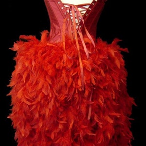 Pick Size-Red Scattered Crystal Pin Up Showgirl Saloon Girl Can Can Burlesque Costume w/Feather Train image 2