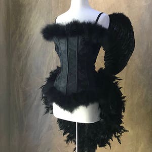 Pick Size-Black Dark Angel Gothic Burlesque Feather Costume w/Wings Crow Black Bird Raven