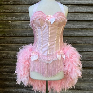 Pick Size-Pink Victorian Lace  Burlesque Carnival Circus Costume Feather