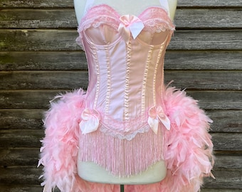 Pick Size-Pink Victorian Lace  Burlesque Carnival Circus Costume Feather