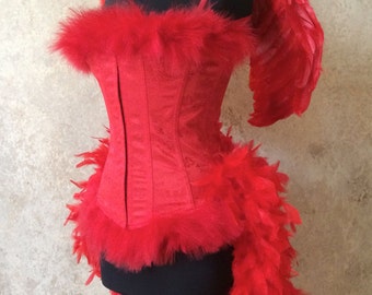 Pick Size-Red Angel Burlesque Feather Costume with Wings Carnival Bird Devil Parade Showgirl Stage Mardi Gras