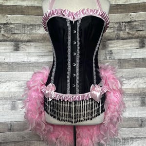 Pick Size-Pink & Black Satin Pleated  Burlesque Carnival Feather Costume