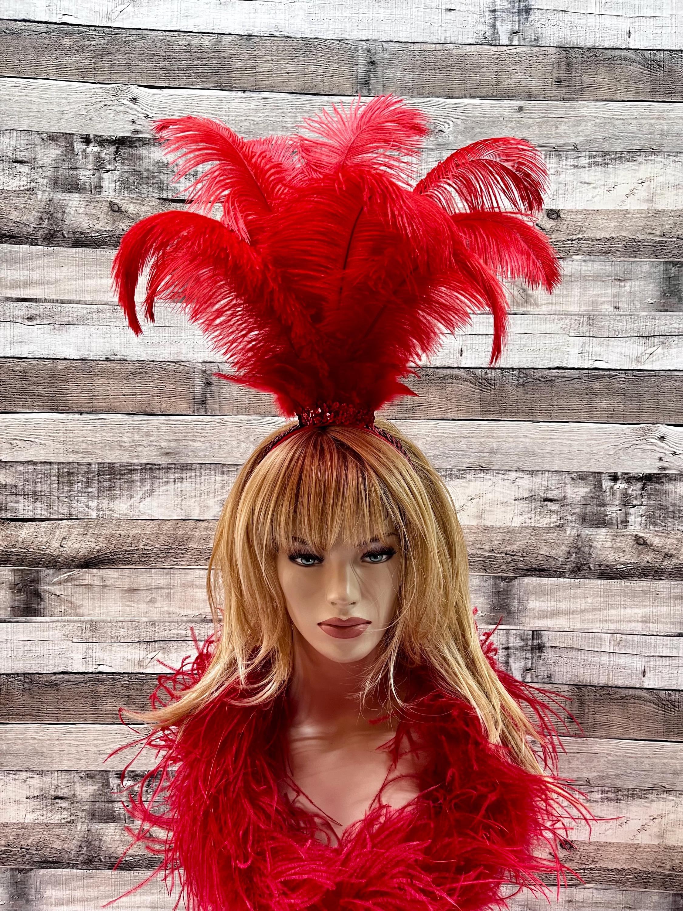 Pick Colors-Large Fountain Ostrich Feather and Sequin  Headdress Headband Hair Accessory Saloon Showgirl Burlesque Costume