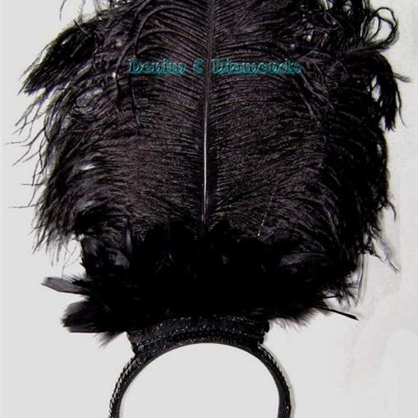 Pick Colors-Sequin & Ostrich Feather Headdress Headband Hair Accessory Saloon Showgirl Burlesque Costume