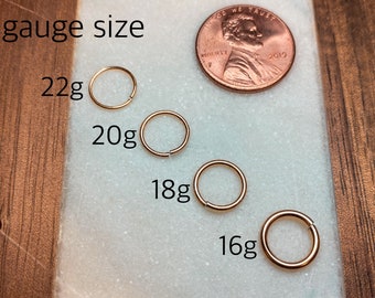 14k GoldRose Filled Cartilage Jewlery dainty hammered hoop earring 20 gauge 18g 5mm 7mm 10mm 15mm conch helix tragus daith 14kt gold silver
