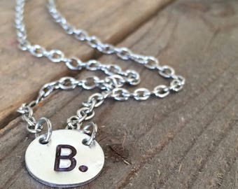 Simple dainty initial necklace hang stamped with any letter adult and child size