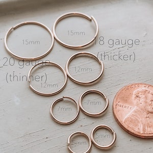 Pendiente de aro sin fin delicado Huggie de cartílago relleno de plata, rosa y oro de 14 k Calibre 20 Calibre 18 lóbulo superior conch helix tragus daith 14kt 22g 16g imagen 8