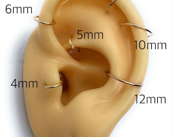 14k Zilver, Rose, Goud Gevuld Kraakbeen Huggie sierlijke eindeloze hoepel oorbel 20 gauge 18 gauge bovenste lob schelp helix tragus daith 14kt 22g 16g