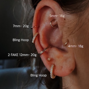 Pendiente de aro sin fin delicado Huggie de cartílago relleno de plata, rosa y oro de 14 k Calibre 20 Calibre 18 lóbulo superior conch helix tragus daith 14kt 22g 16g imagen 1