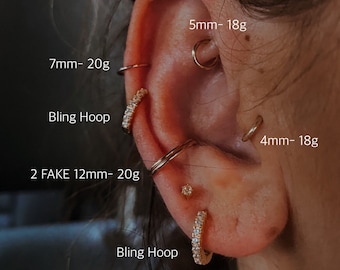 14k Silver, Rose,Gold Filled Cartilage Huggie dainty endless hoop earring 20 gauge 18 gauge upper lobe conch helix tragus daith 14kt 22g 16g