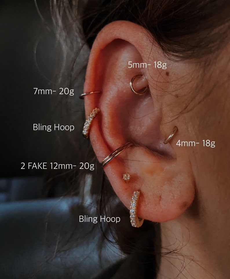 Pendiente de aro sin fin delicado Huggie de cartílago relleno de plata, rosa y oro de 14 k Calibre 20 Calibre 18 lóbulo superior conch helix tragus daith 14kt 22g 16g imagen 1