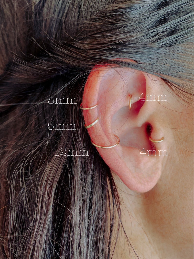 14k GoldRose Filled Cartilage Jewlery dainty hammered hoop earring 20 gauge 18g 5mm 7mm 10mm 15mm conch helix tragus daith 14kt gold silver