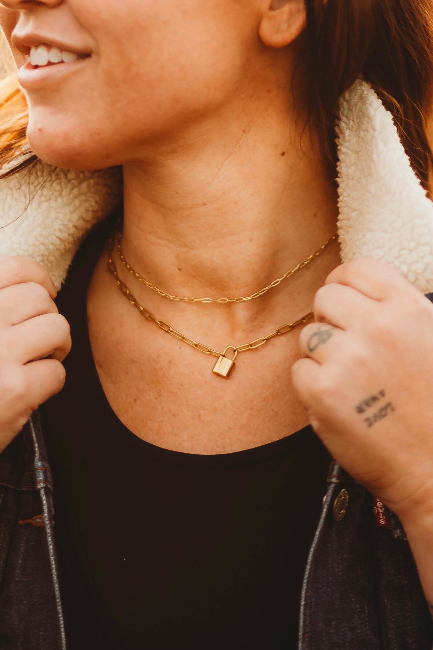 Jess Small Lock Chain Necklace in Gold