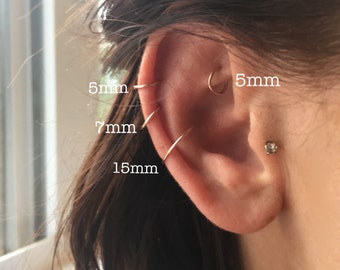 14k Rose Gold, Gold Filled Cartilage Jewlery dainty endless hoop earring 20 gauge 18 gauge 5mm 7mm 10mm 15mm conch helix tragus daith 14kt