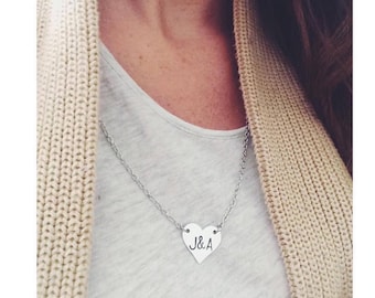 Handstamped personalized heart necklace with initials or anniversary date