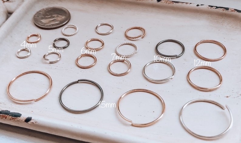 14k GoldRose Filled Cartilage Jewlery dainty hammered hoop earring 20 gauge 18g 5mm 7mm 10mm 15mm conch helix tragus daith 14kt gold silver