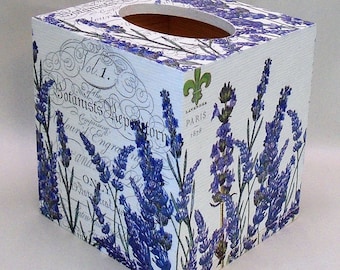 Handmade Decoupage Wood Tissue Box Cover, Paris, Lavender