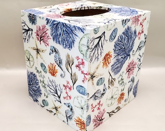 Handmade Decoupage Wood Tissue Box Cover, Coastal, Beach Decor, Nautical Decor