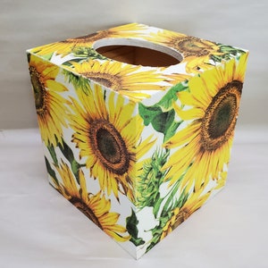 Handmade Decoupage Wood Tissue Box Cover, Sunflowers, Home Decor
