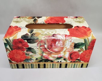 Handmade Decoupage Wood Tissue Box Cover-Paris-Floral-Home Decor