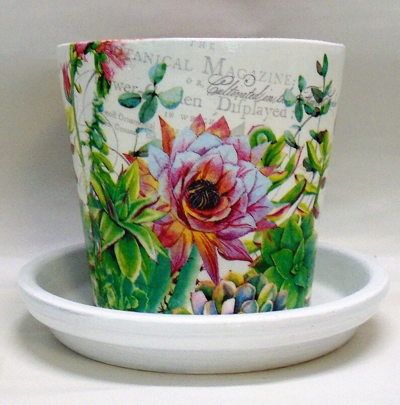 Handmade Decoupage Flower Pot Floral Made To Order Birds 7.5/"