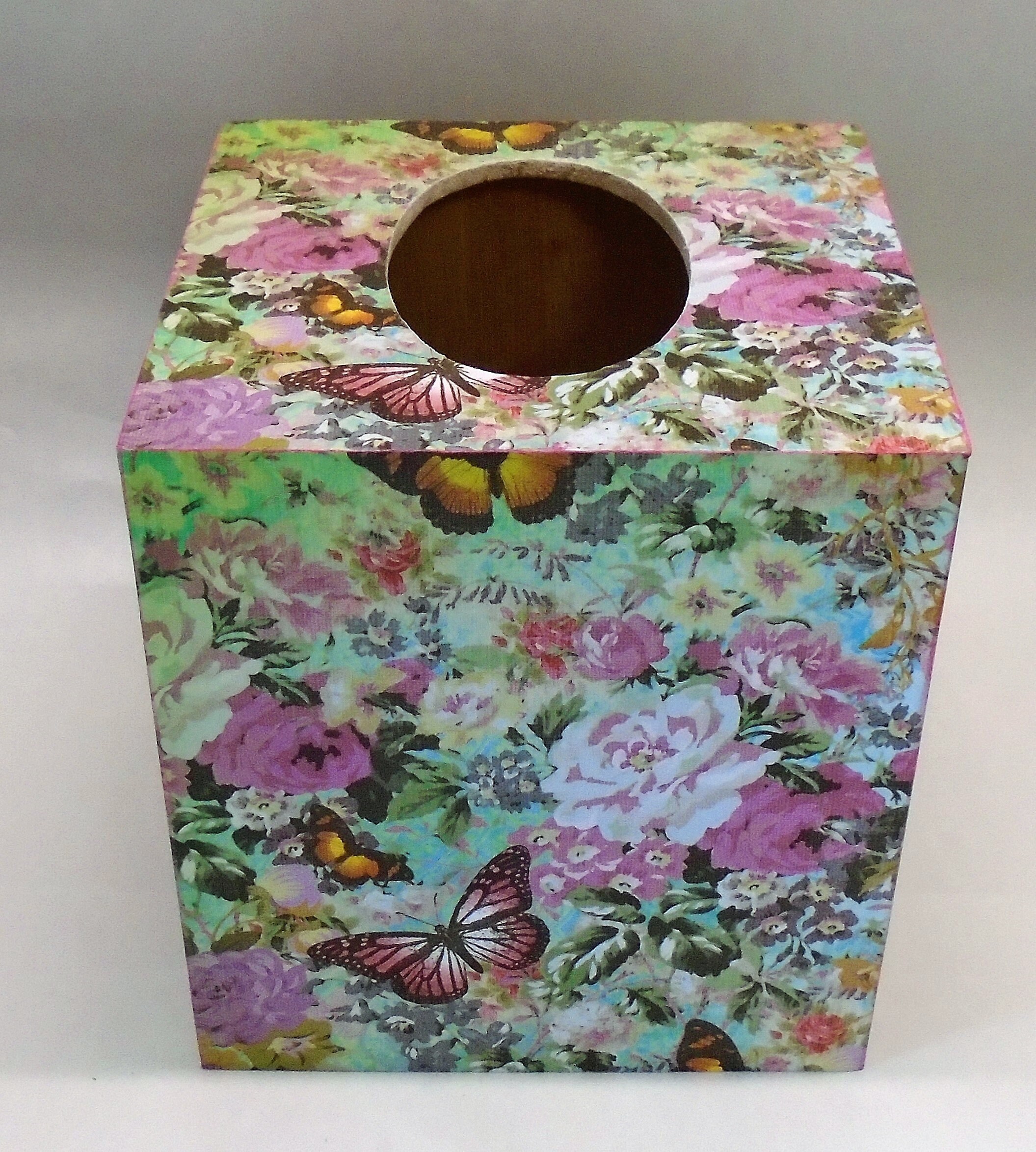 Handmade Decoupage Wood Tissue Box Floral Butterflies Home Etsy