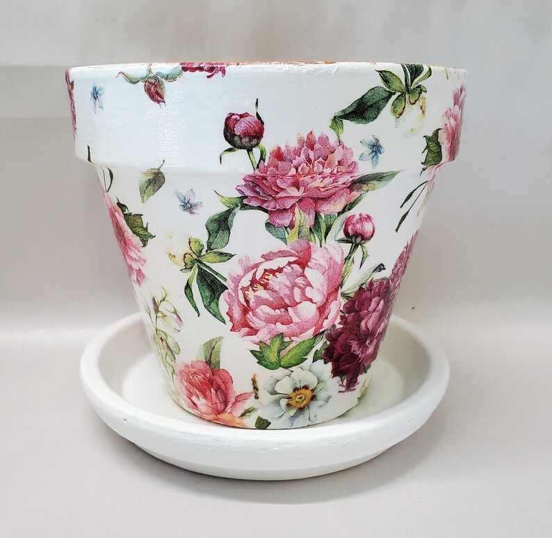 Handmade Decoupage Terra Cotta Indoor Flowerpotblush Etsy
