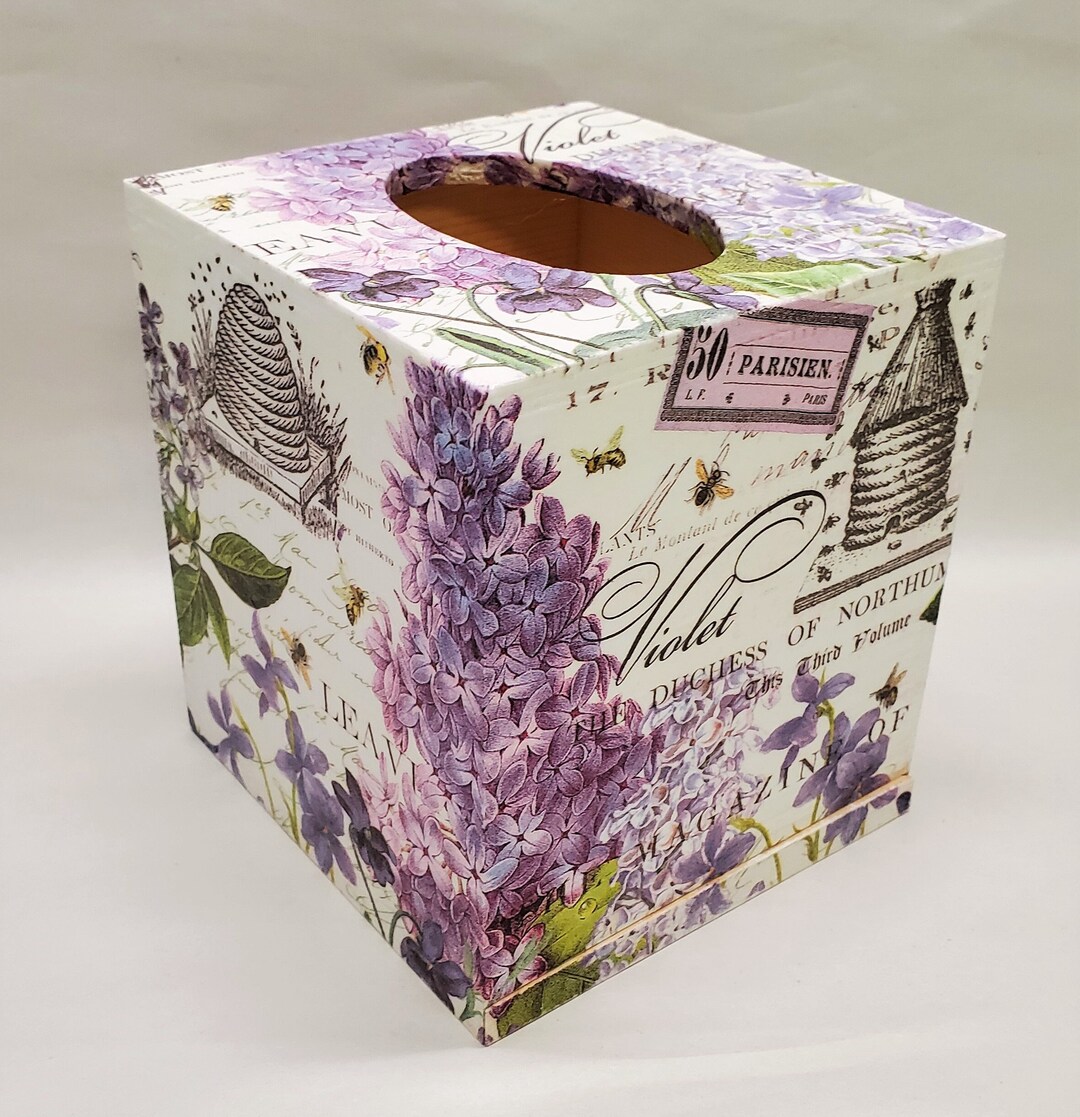Handmade Decoupage Wood Tissue Box Cover, Violets & Lilacs Etsy