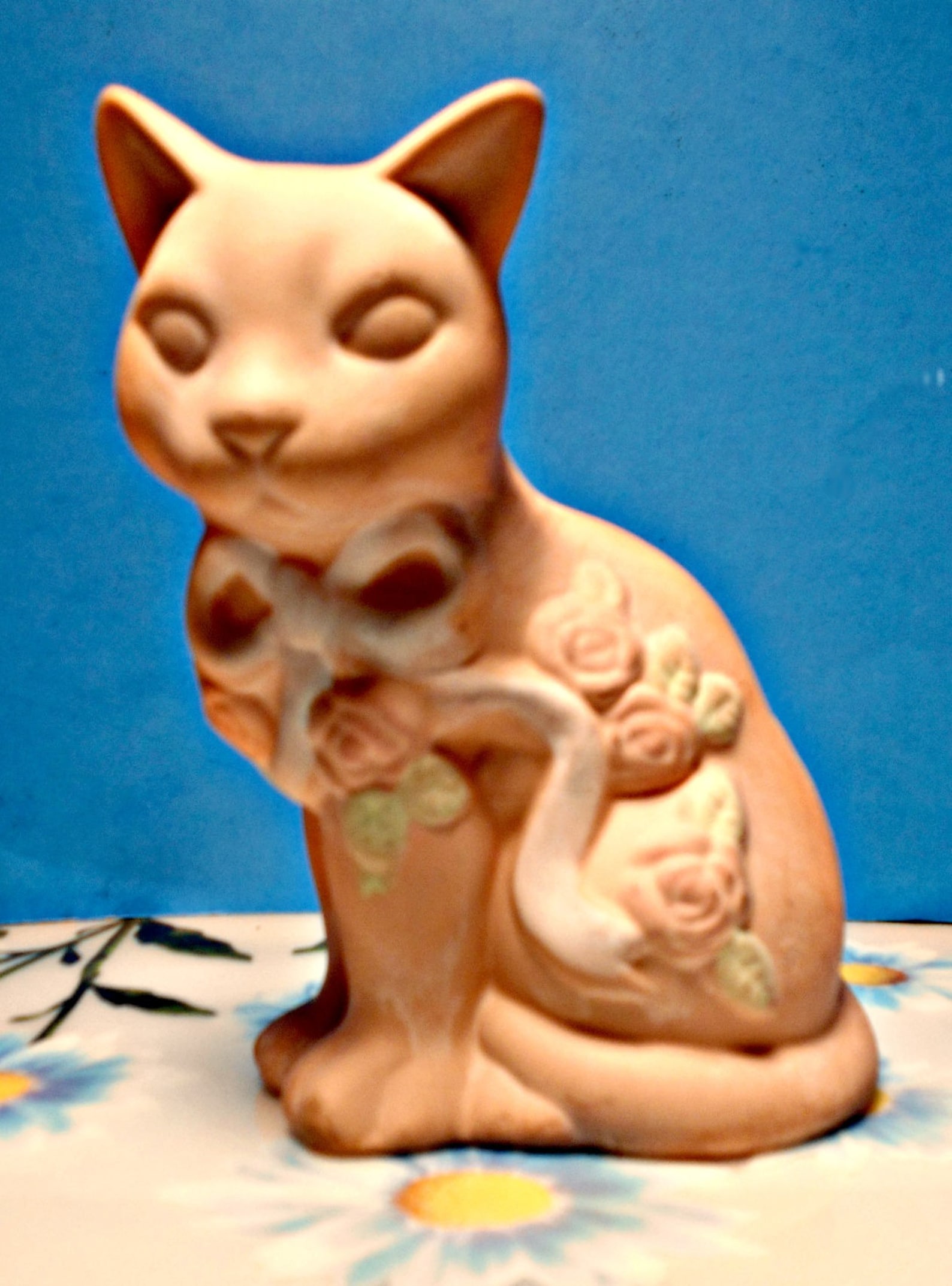 Two Ceramic Floral Kitty Cats Hand Painted Pottery Cats Soft | Etsy