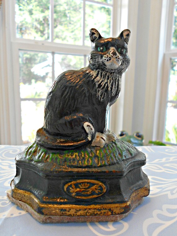 Cat Collectables CAST IRON Large RUSTIC BROWN Cat Doorstop Figurine
