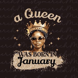 Eine Königin wurde im Januar geboren Happy Birthday afroamerikanische Frauen PNG Sublimation - Digitaler Download