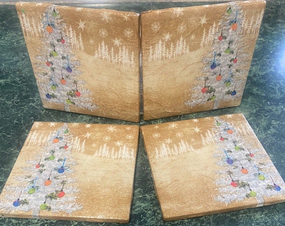 Gold Christmas Ceramic Tile Coasters
