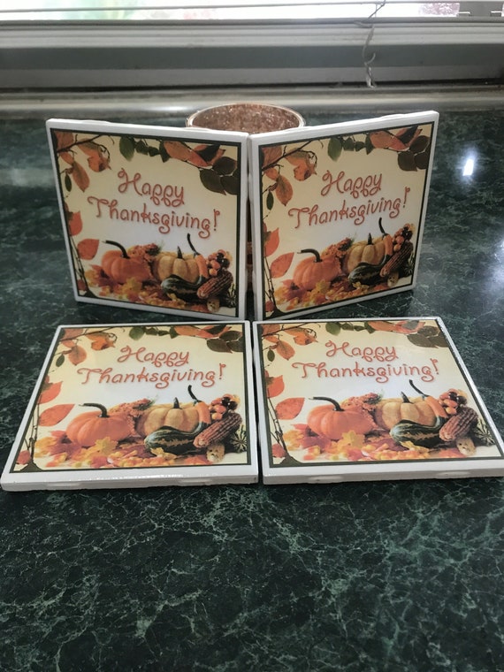 Happy Thanksgiving Ceramic Tile Coasters