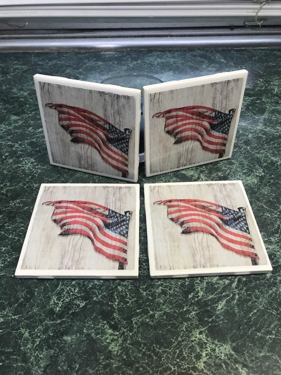 American Flag Ceramic Tile Coasters