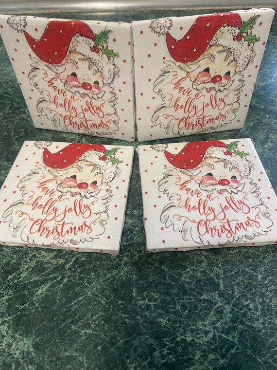 Have a Holly Jolly Christmas ceramic tile coasters.