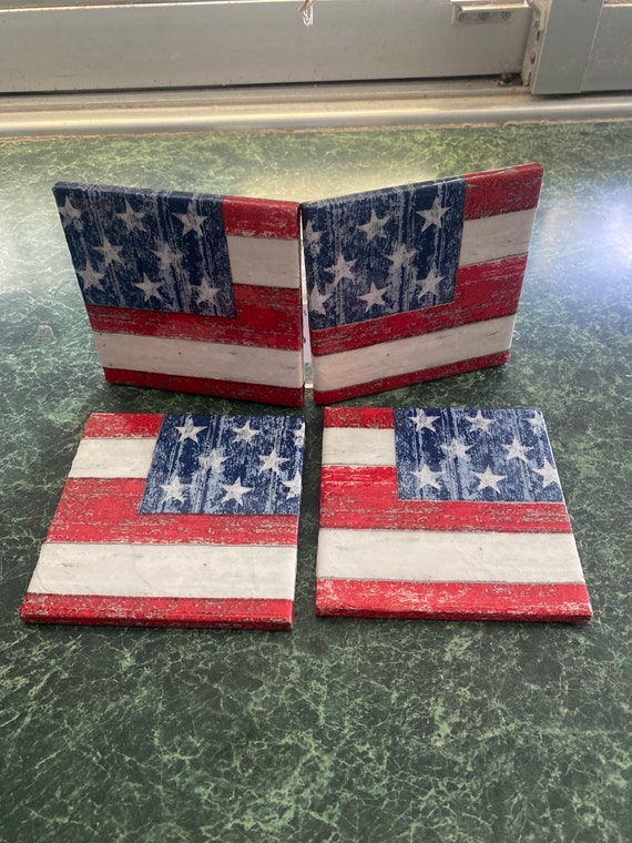 USA flag ceramic tile coasters