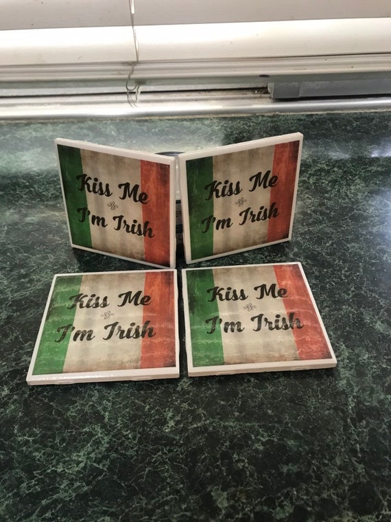 Kiss Me I'm Irish ceramic tile coasters