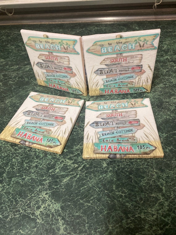 To the beach tile coasters