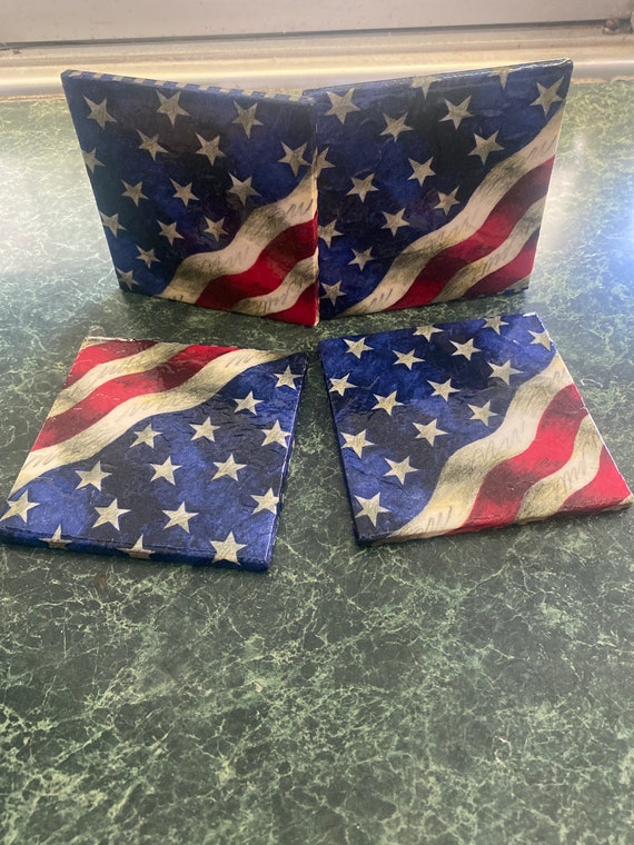 USA flag ceramic tile coasters