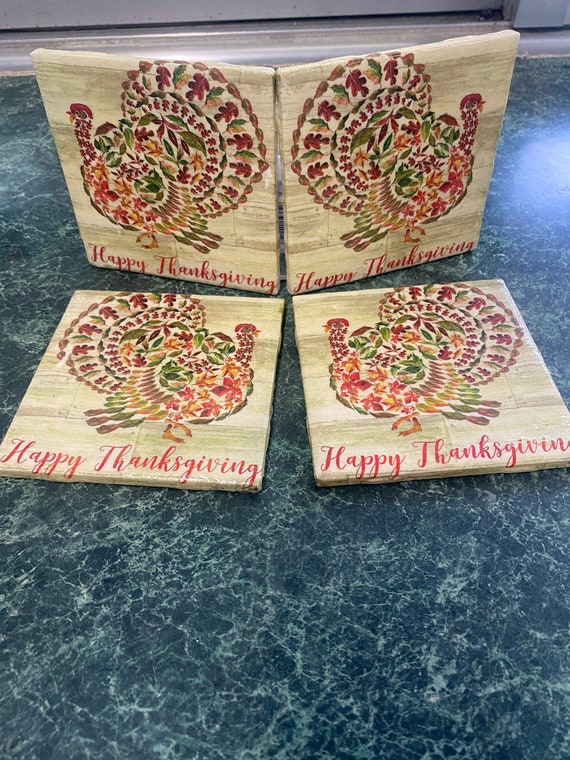 Happy Thanksgiving Ceramic Tile Coasters