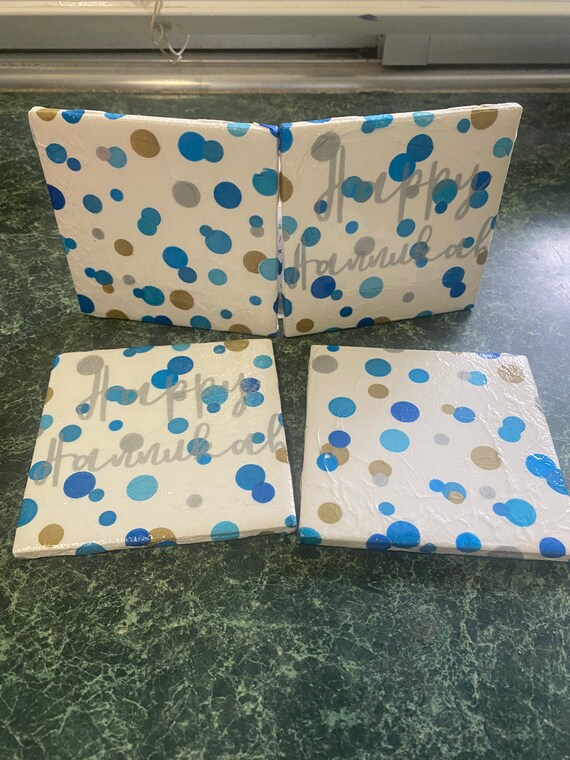 Happy Hanukkah Ceramic Tile Coasters