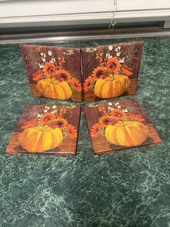 Fall festival ceramic tile coasters with cork back