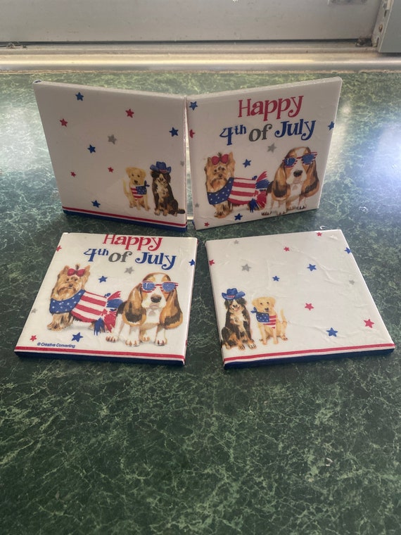 Happy Fourth of July ceramic tile coasters