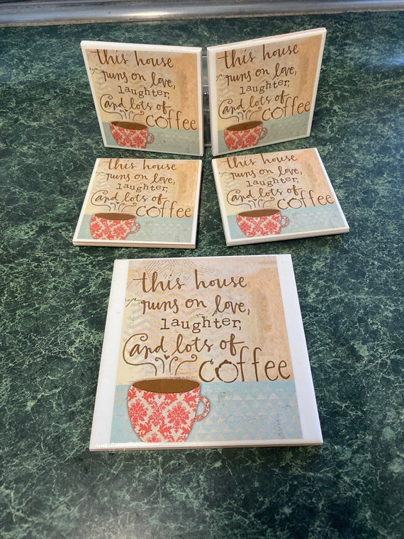 Love, Laughter and Coffee Coasters with decorative trivit