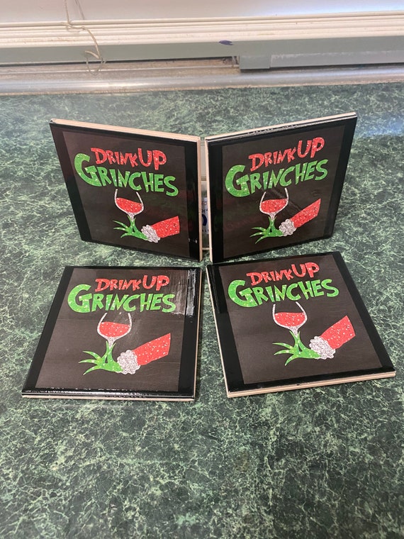 Drink up grinches its Christmas ceramic tile coasters