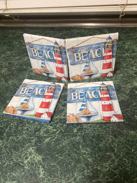 Beach time ceramic coasters