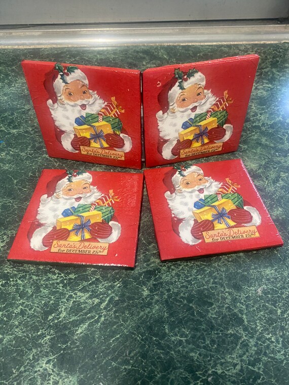 Santa’s Delivery ceramic tile coasters.