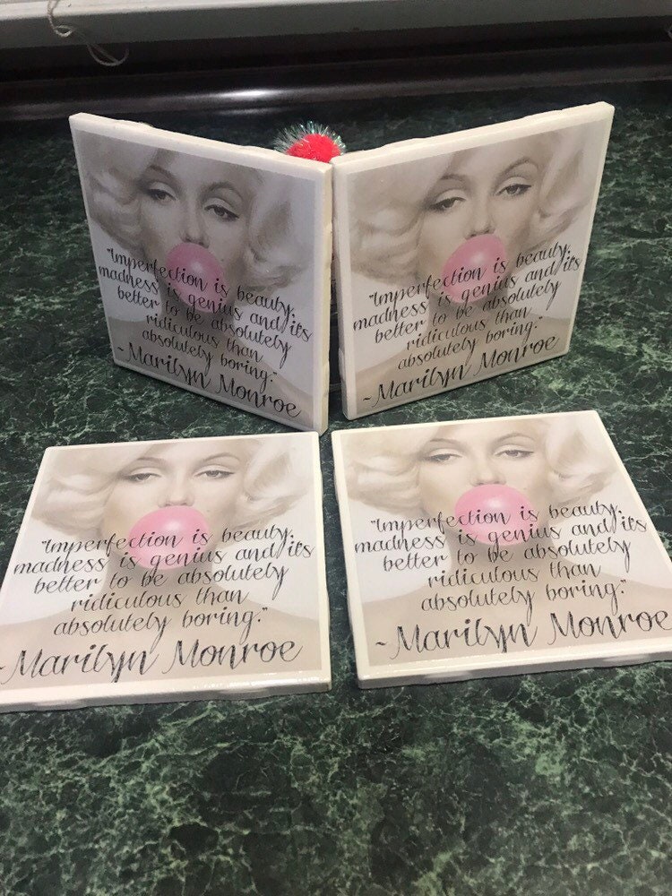 Marilyn Monore "Imperfection is beauty..." Art Slate Rock Tile w/stand Marilyn Monore "Imperfection is beauty..." Art Slate Rock Tile w/stand